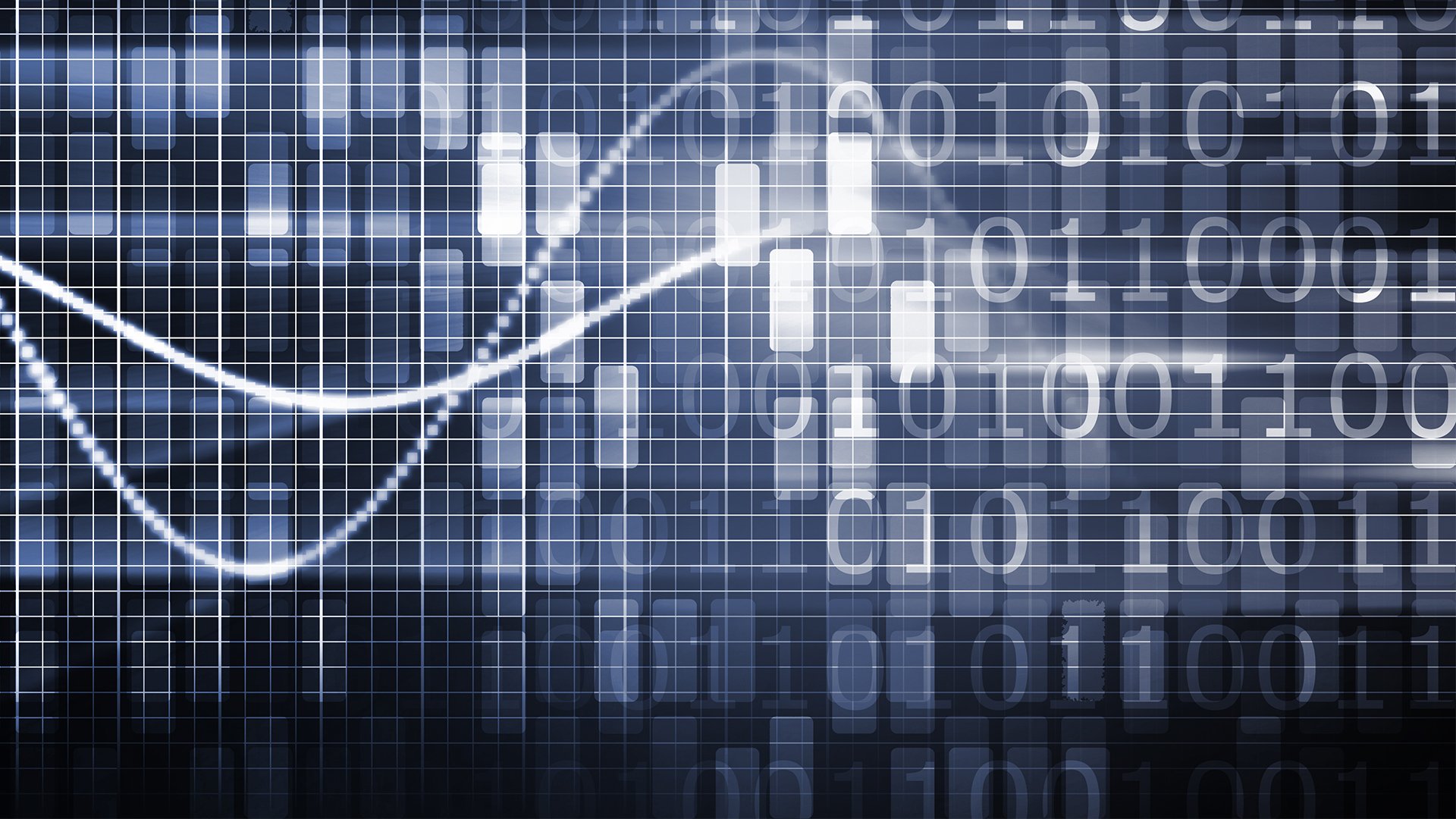 The image shows two swirly lines in front of many ones and zeros.