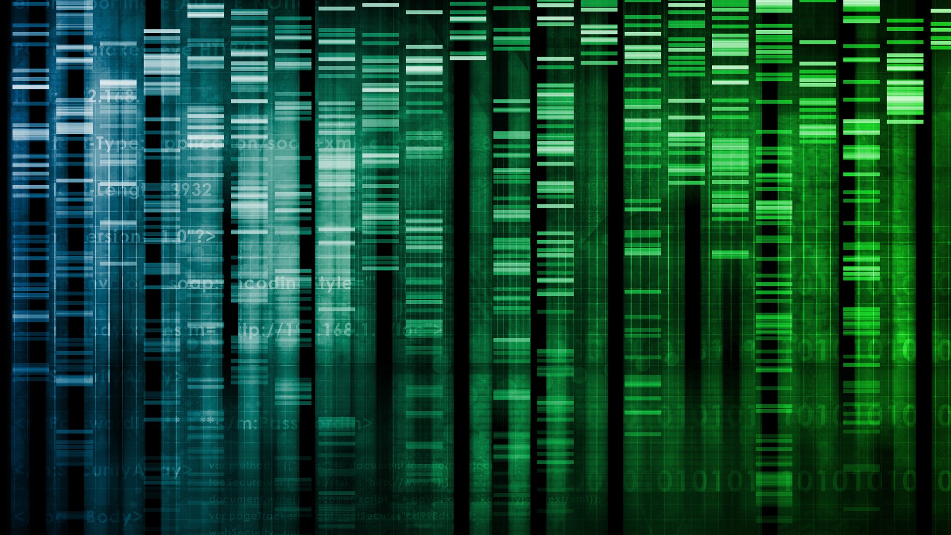 Short blue and green bars represent genome sequencing.