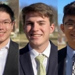 Three student headshots appear side by side.