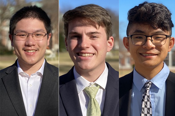 Three student headshots appear side by side.