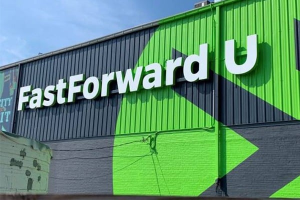 Exterior view of the FastForward U sign.