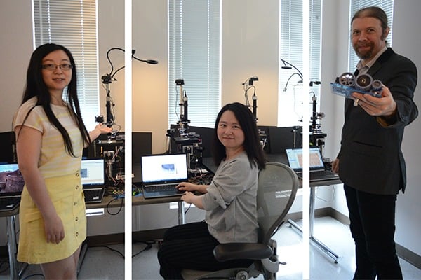 A composite photo shows three people in a digital imaging lab.