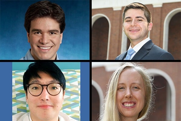 A grid of four student headshots is shown.