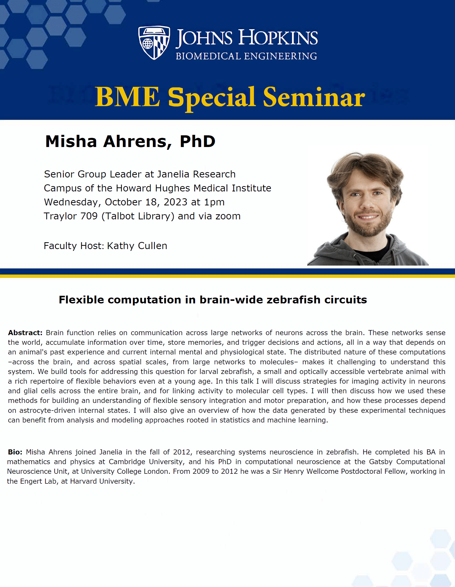 BME Seminar – Misha Ahrens - Johns Hopkins Biomedical Engineering